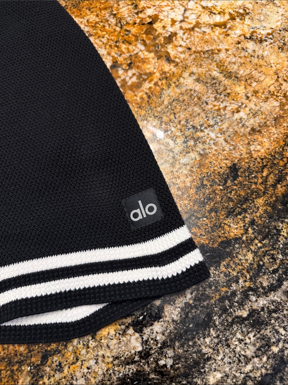 ALO Yoga Black Mini Skirt with White Stripe Hem - Picture 2 of 3